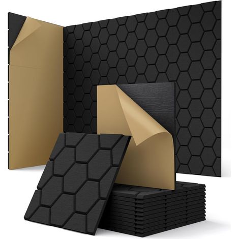 12er Set selbstklebende Wand-Akustikplatten, 30×30×0,9 cm, hochdichtes Schallabsorptionsmaterial, für Büro und Tonstudio, schwarz