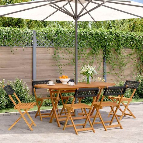 Chaises de Jardin Pliantes Lot de 6 en Poly Rotin et Bois d'Acacia Massif Noir - PANGIVO (1/5)