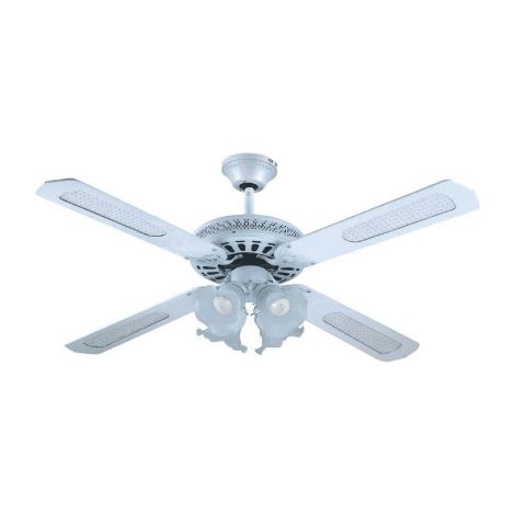 Ventilateur de plafond Country 70W 3 pales en imitation bois quatre lampes 3 vitesses 130 cm blanc avec marche arrie're