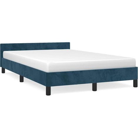 Cadre de lit en velours bleu foncé (matelas non inclus) 120 x 190 cm (1/5)
