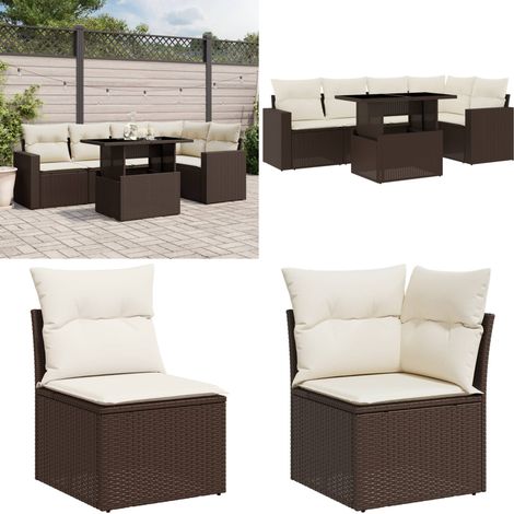 6-tlg. Garten-Sofagarnitur mit Kissen Braun Poly Rattan - Gartenmöbel Set - Esszimmergarnitur - Outdoor Möbel - Lounge Set - Rattan Gartenmöbel - Home & Living (1/5)