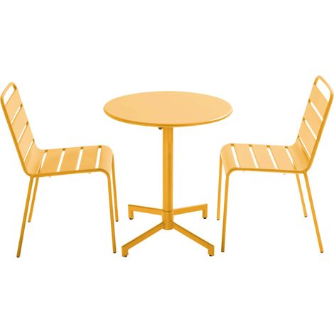 Ensemble table de jardin et 2 chaises en métal jaune - Palavas