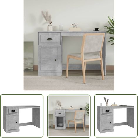 The Living Store Bureau avec tiroir gris béton 115x50x75 cm bois d'ingénierie - Bureau D'ordinateur - Bureau Design - Bureau Modulaire - Bureau Avec Tiroir - Bureau Gris (1/5)