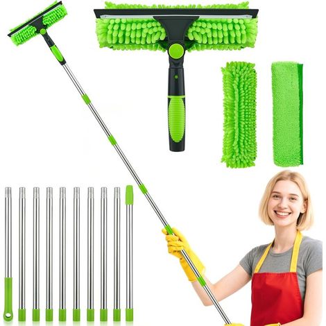 4.5m RéGlable Lave Vitre Telescopique. Raclette Vitre Telescopique avec Balai en Silicone Et Brosse en Microfibre. Professionnel Kit Nettoyage Vitre pour Le Nettoyage des Vitres (1/5)