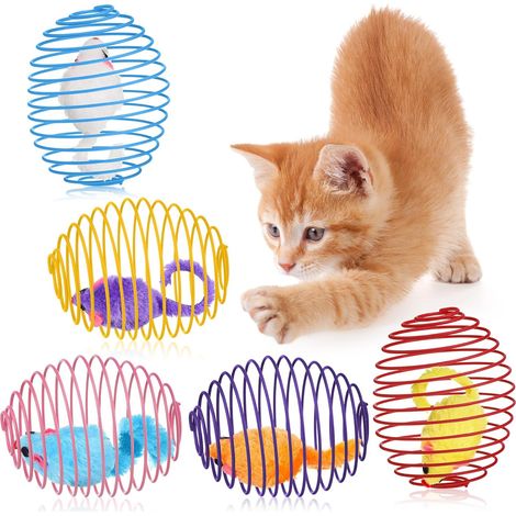 Stück Katzen-Springbälle, dehnbare Rollbälle, bunte, verspielte Spiralen, interaktives Spielzeug, Käfigratten für Kätzchen, Haustierbedarf (Maus, mehrfarbig)