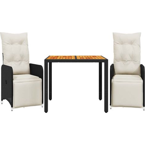 Maison Exclusive - 3-tlg. Garten-Bistro-Set mit Kissen Schwarz Po (1/5)