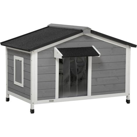 Caseta Para Perros De Madera De Abeto Casa Para Perros Resistente A La Intemperie Con Techo De Asfalto Abatible Y Piso Extraíble, Gris, 109X79X72Cm
