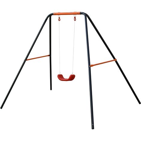 Columpio infantil individual HOMVRA de metal con asiento de plástico rojo (1/5)