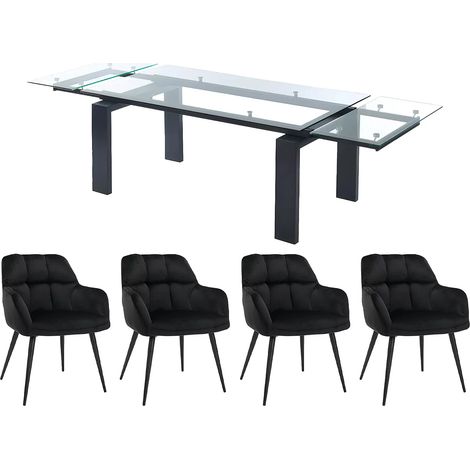Set tavolo LUBANA + 4 sedie PEGA Trasparente e Nero (1/5)