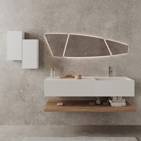 Mueble De Baño Suspendido 140Cm De Diseño Blanco Y Madera Miel Rodi (1/5)