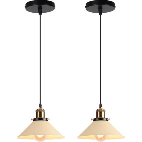 2er Set Retro Industrie Pendelleuchten für Flur, Wohnzimmer, Restaurant, E27, 40W, Hellgelb (1/4)