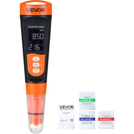 pH Mètre Numérique, Testeur de pH/EC/TDS pour Analyse de l'Eau, Kit de Test Portable avec Sonde Étanche IP68, pour Aquarium, Hydroponie, Piscine, Eau Potable, Poudre d'Étalonnage, Écran VA