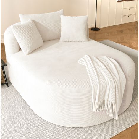 Divano ovale 170x112,5x83 cm per salone, seduta profonda, senza montaggio, velluto a coste - beige chiaro (1/5)