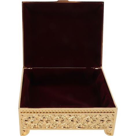 Boîte à Bijoux en Métal Zinc avec Couvercle Doré à Charnière, Coffret à Bijoux Vintage à Motif Fleuri en Relief pour Femme (1/5)
