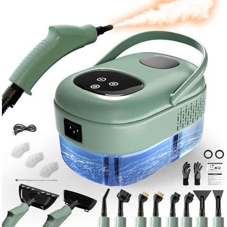 Nettoyeur Vapeur Portable, Haute Pression, Réservoir d'eau 1,1 L, Vert 6 Niveaux de Réglage, Chauffe en 15s, Nettoyeur Vapeur à Main avec 15 Accessoires Pour Cuisine, Salle de Bain, Voiture, Sols (1/5)