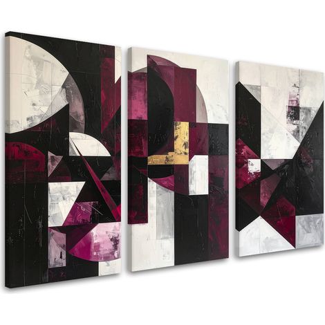 Tableaux sur toile lot  Abstraction géométrique bordeaux 3 x 20x40