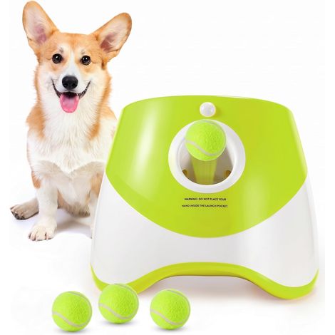 Lanciapalle per Cani, Lanciapalle Interattivo Automatico con 3 Palline da Tennis, 3 Distanze di Lancio, Lanciapalle Mini Tennis per Cani di Piccola Taglia Media, Interattivo (1/5)