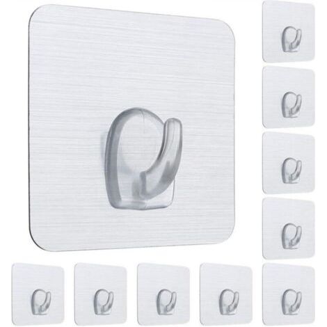 Lot de 10 Crochets Adhésifs Nano Carrés Réutilisables Sans Traces pour Porte Mur Cuisine Salle de Bain - Fort Collant Lavable (1/4)