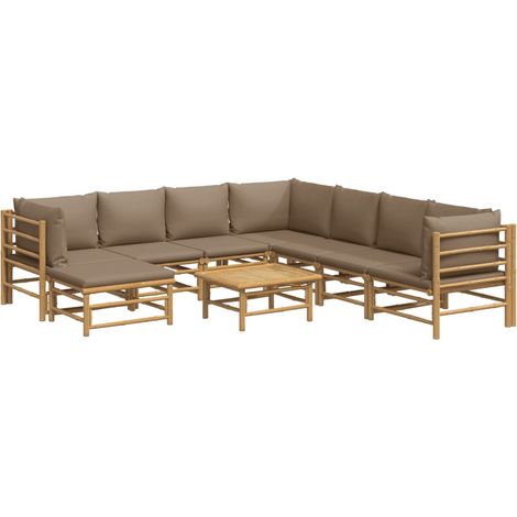Mobili da giardino mobili da esterno Set di mobili da 9 pezzi con cuscini in bambù tortora 020018168