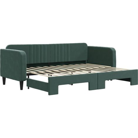 Lit simple,Lit adulte,Lit de jour avec lit gigogne vert foncé 80x200 cm velours CFW34813 (1/5)