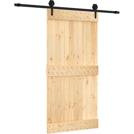 Sliding Door Natural and Black 100 x 210 cm Solid Pine Wood vidaXL (1/5)