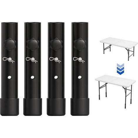 4 Pcs Rehausseurs de Pieds de Table Ajustable 20cm Noir Rallonges de Pieds de Table pour Table Pliante (1/5)
