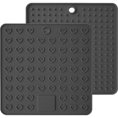 2 tapis de table en silicone, carrés, anti-brûlure et anti-salissures, 18,5 cm, noir/jaune/bleu/gris (1/5)