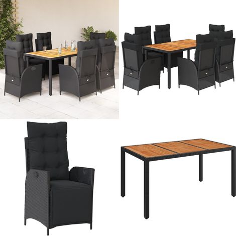 7-tlg. Garten-Essgruppe mit Kissen Schwarz Poly Rattan - Gartentisch - Gartenstuhl (1/5)