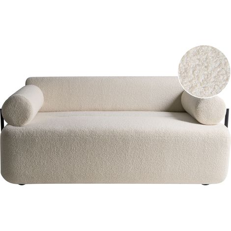 Divano a 2 posti con braccioli rotondi Boucle bianco sporco Elva