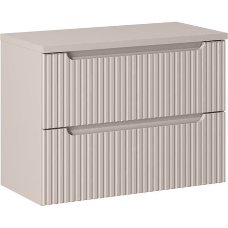 Conjunto de baño suspendido VANO cachemira mate 80cm: mueble bajo lavabo con cajones ranurados + encimera para lavabo