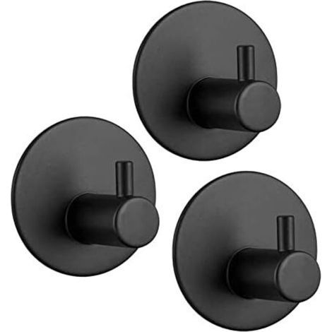 Crochet Adhésif 3M, Crochet Mural de Salle de Bains en Acier Inoxydable, Porte Serviette Auto-adhésifs pour la Cuisine (Noir 3pcs) (1/5)
