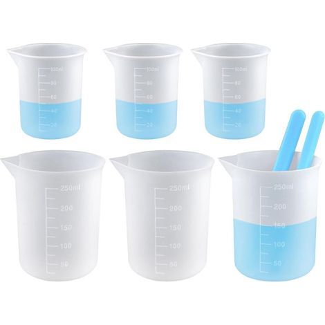 Set di 6 misurini in silicone con tacche graduate, misurini in silicone da 100 ml/250 ml per resina, 2 misurini per miscelare, misurini in silicone per resina epossidica, fai da te, laboratorio, cucin (1/5)
