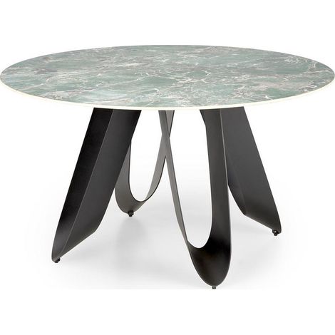 Table de salle à manger ronde design style marbre vert 135cm Bobby (1/5)