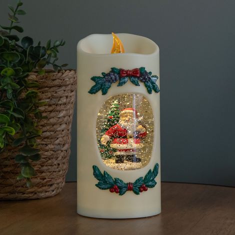 20cm Dual Powered Light up Christmas Pillar Candle Water Spiner with Santa and LEDs (1/5)