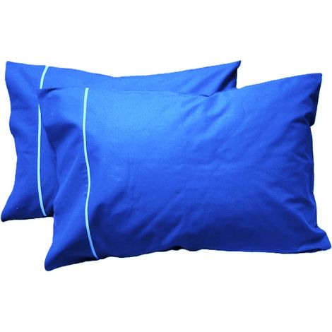 Lot de 2 taies d'oreiller passepoilées, 60 cm x 70 cm, bleu roi/blanc, 100 % coton, double face (1/5)