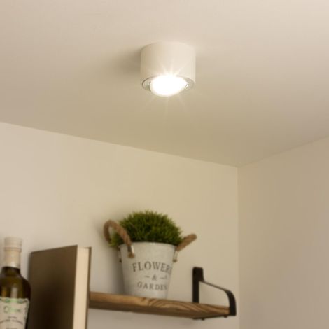 Flacher Aufbaustrahler rund schwenkbar Deckenleuchte - Farbe: weiß - LED Leuchtmittel: 5W Warmweiß 230V dimmbar 60° (1/5)
