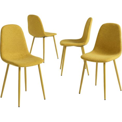 Meuble Lot de 4 Chaises de Salle à Manger Scandinave, Chaise Rembourré avec Dossier, en Tissu, Pied Métal, pour Cuisine Salon Chambre, Jaune (1/5)