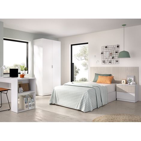 Ensemble chambre enfant avec couchage 90 x 190 cm coloris imitation lamelles, blanc (1/5)