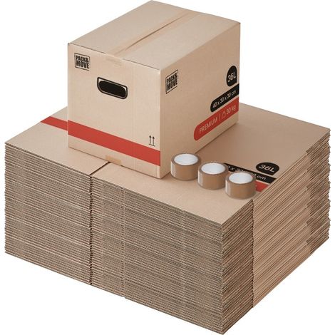 Pack and Move - Lot 60 Cartons Déménagement Livres Premium - 40 X 30 X 30 Cm - Extrême Résistance 20 KG - Poignées Renforcées - 3 Adhésifs Offerts (1/5)