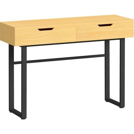 Console étroite avec 2 tiroirs, cadre métal, bois naturel 110 x 35 x 76,5 cm (1/5)