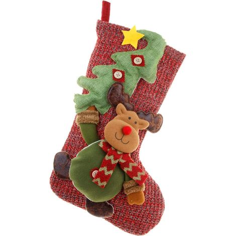 Weihnachtsstrumpf, großer Weihnachtsstrumpf zum Aufhängen, mit Weihnachtsmann-, Rentier- und Schneemannmotiv