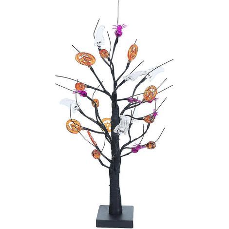 Décorations saisonnières et de fête lumières arbre Halloween 24led violettes 20in arbre noir effrayant arbre de table horreur pour décorations intérieures maison Halloween (1/5)