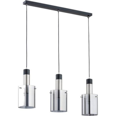 Alfa BELLA Loft Pendant Light, Black Metal with Chrome Accents, Triple 3-Light Hanging Ceiling Lamp, 3xE27 Max 15W, 90cm Adjustable Drop, 73cm Wide for Dining Room Kitchen Island (1/2)