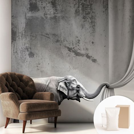 Tapete Vliestapete mit Kleber - abwaschbar - Tapete mit Motiv - trendige Wanddeko - elegant Fototapete Surrealistischer Elefant 250x250 cm (1/5)