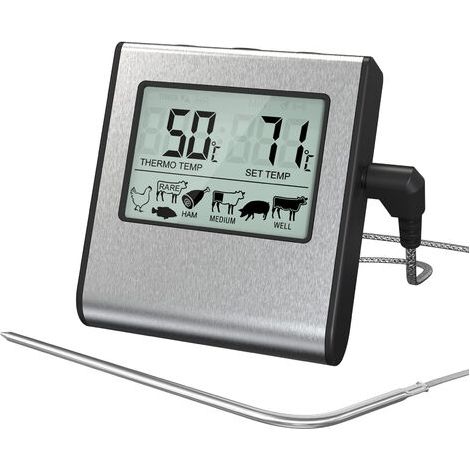 Termometro digitale per la cottura della carne con ampio schermo LCD per affumicatore, forno, cucina, dolcetti, barbecue, griglia - Termometro con timer e sonda di temperatura in acciaio inossidabile