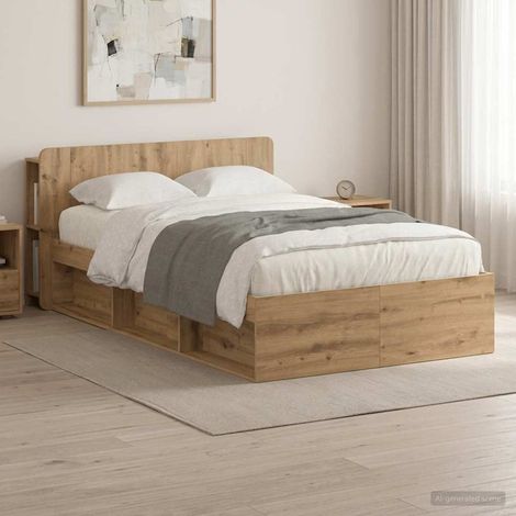 vidaXL Bed Frame with Storage Artisan Oak 120 x 200 cm Engineered Wood (1/5)