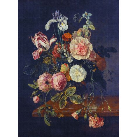 Papier peint panoramique fleuri fond noir et bleu salon Tapisserie panoramique multicolore Papier peint panoramique fleur rose moderne (1/2)