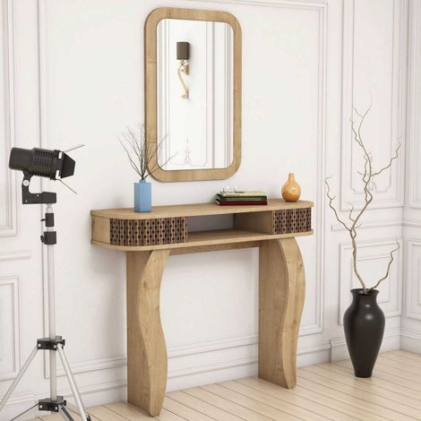 Mobile da Ingresso Gazzuolo, Specchio Incluso, 2 Ripiani, Modulabile, 105x30x85h cm Marrone Rovere (1/5)
