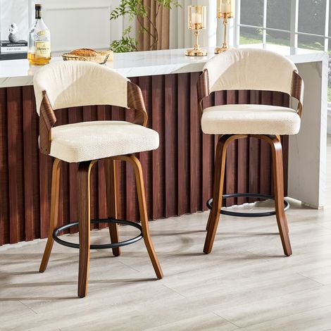 Tabourets de bar 2 pièces avec dossier, bois, lin, 95 cm (1/5)
