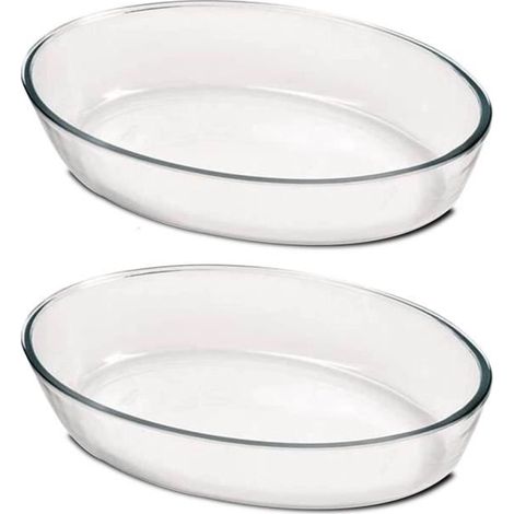 Lot de 2 plat à four oval, moule de cuisson, capacité 2.4 L - Longueur 30 x Profondeur 21 x Hauteur 6.3 cm -JUANIO (1/3)